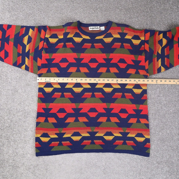 VTG Colorful Aztec Geometric XL Multicolor Chunky Knit Long Sleeve Sweater - Picture 4 of 10